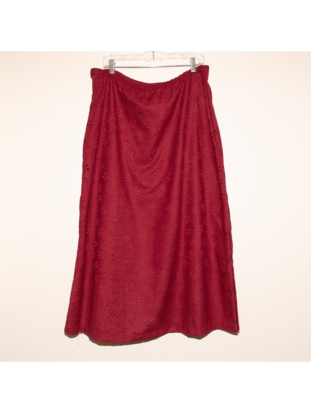 Coldwater Creek Eyelet Maxi Skirt Burgundy Faux Suede Boho Preppy Wmns XL